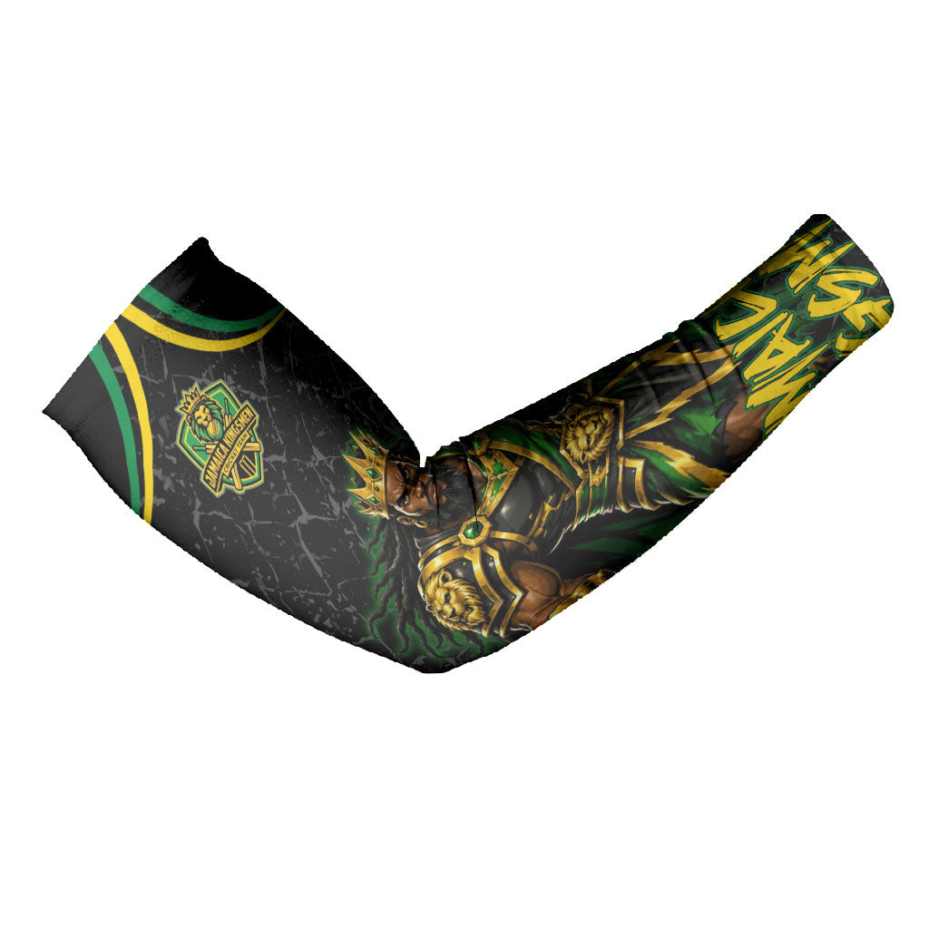 Personalized Jamaica Kingsmen Arm Sleeves Caribbean Cricket Royal Warrior King Mascot