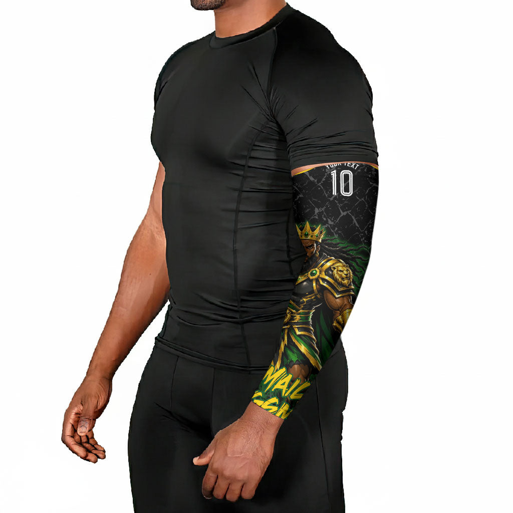 Personalized Jamaica Kingsmen Arm Sleeves Caribbean Cricket Royal Warrior King Mascot