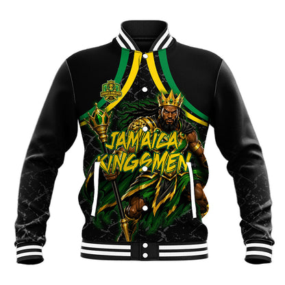 Personalized Jamaica Kingsmen Baseball Jacket Caribbean Cricket Royal Warrior King Mascot