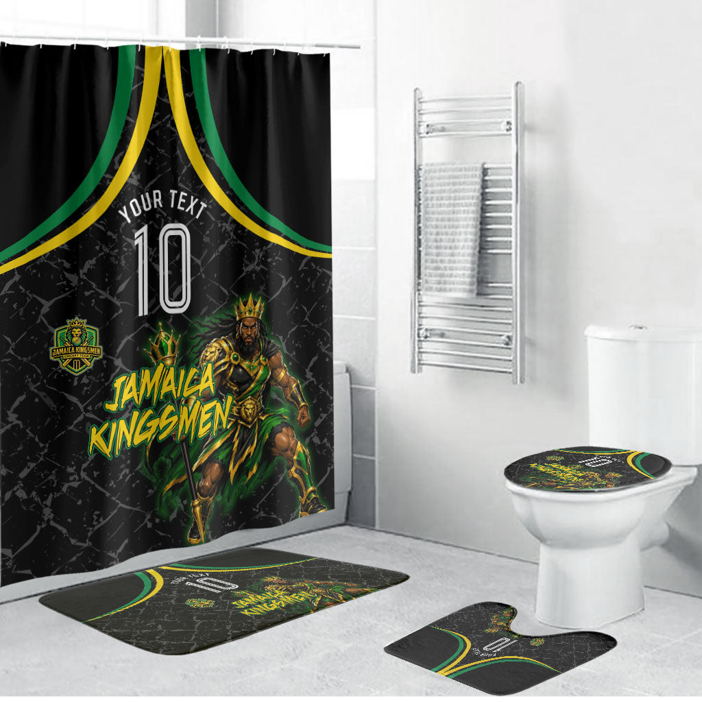 Personalized Jamaica Kingsmen Bathroom Set Caribbean Cricket Royal Warrior King Mascot