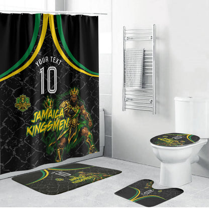 Personalized Jamaica Kingsmen Bathroom Set Caribbean Cricket Royal Warrior King Mascot