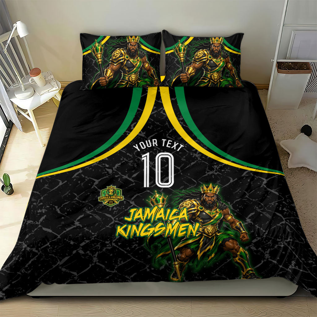 Personalized Jamaica Kingsmen Bedding Set Caribbean Cricket Royal Warrior King Mascot