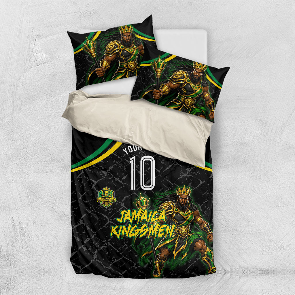 Personalized Jamaica Kingsmen Bedding Set Caribbean Cricket Royal Warrior King Mascot