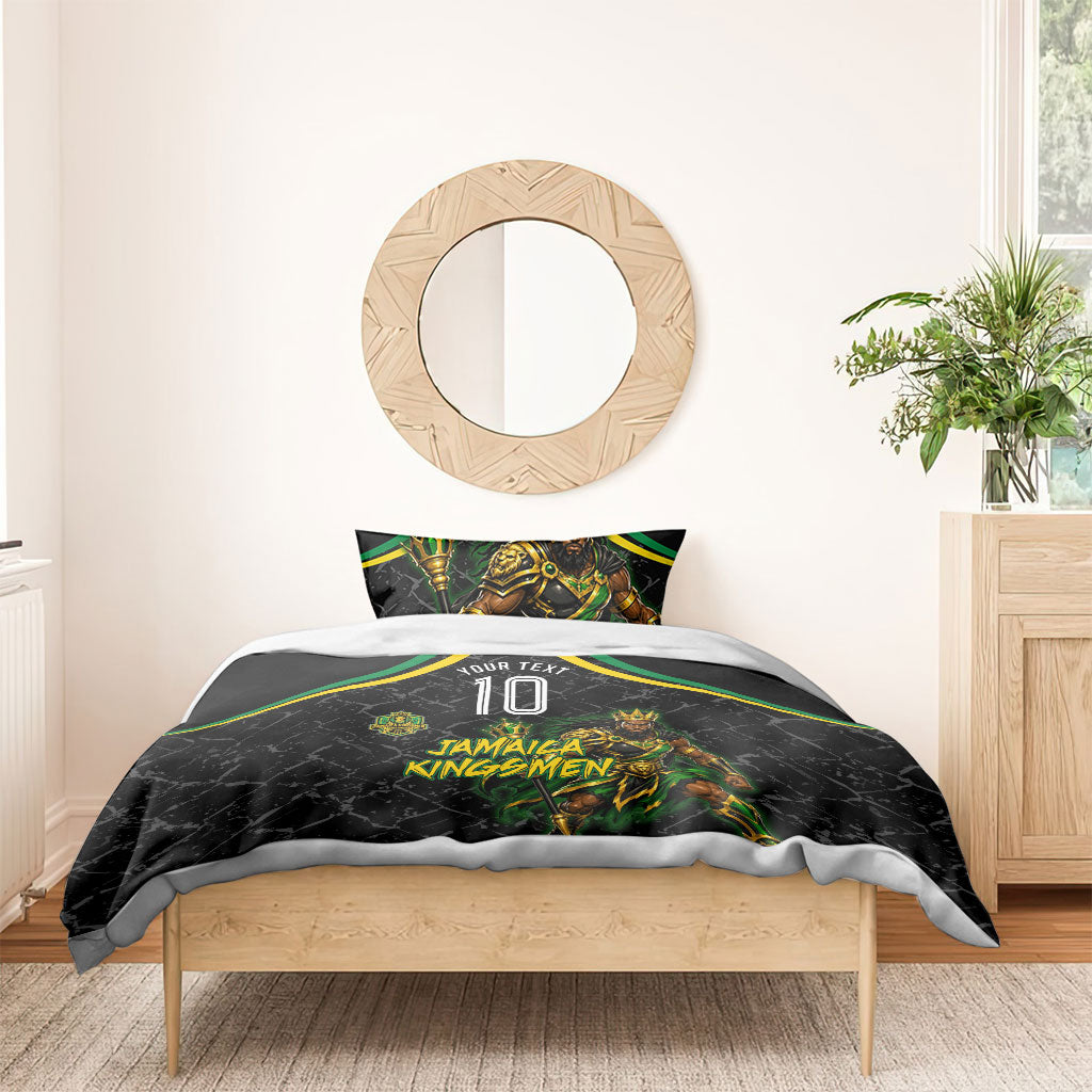 Personalized Jamaica Kingsmen Bedding Set Caribbean Cricket Royal Warrior King Mascot