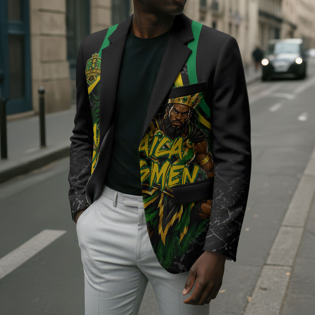 Personalized Jamaica Kingsmen Blazer Caribbean Cricket Royal Warrior King Mascot