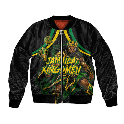 Personalized Jamaica Kingsmen Bomber Jacket Caribbean Cricket Royal Warrior King Mascot