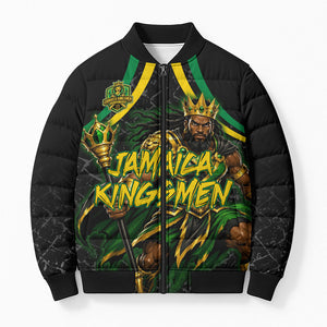 Personalized Jamaica Kingsmen Bomber Puffer Jacket Caribbean Cricket Royal Warrior King Mascot