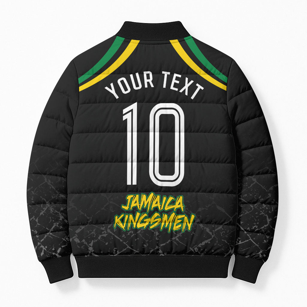 Personalized Jamaica Kingsmen Bomber Puffer Jacket Caribbean Cricket Royal Warrior King Mascot