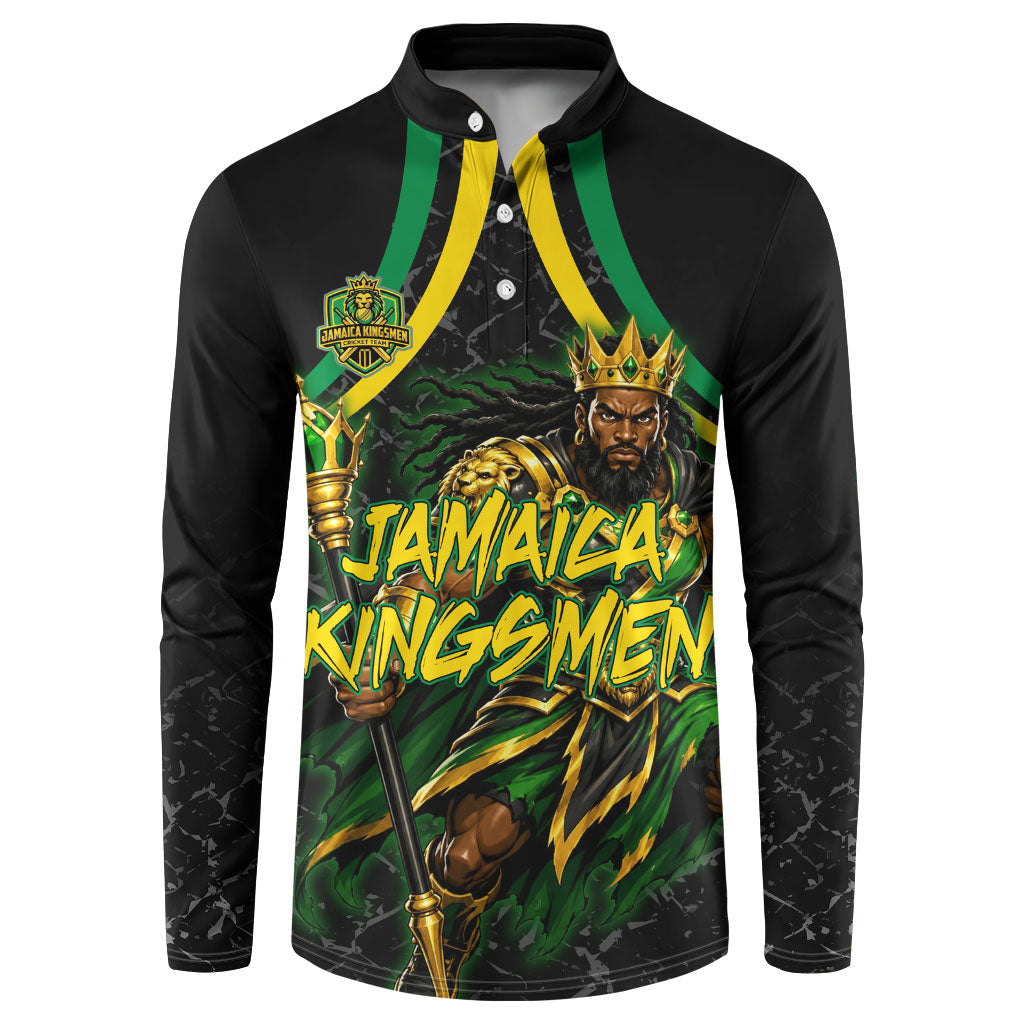 Personalized Jamaica Kingsmen Button Sweatshirt Caribbean Cricket Royal Warrior King Mascot