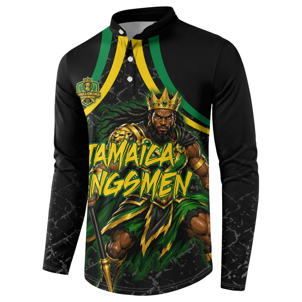 Personalized Jamaica Kingsmen Button Sweatshirt Caribbean Cricket Royal Warrior King Mascot