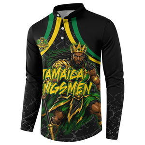 Personalized Jamaica Kingsmen Button Sweatshirt Caribbean Cricket Royal Warrior King Mascot