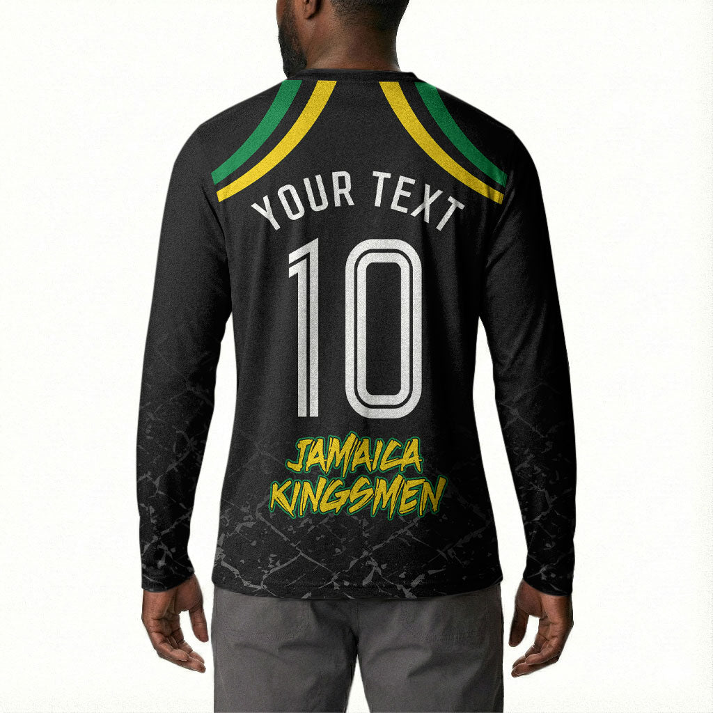 Personalized Jamaica Kingsmen Button Sweatshirt Caribbean Cricket Royal Warrior King Mascot