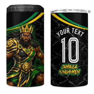 Personalized Jamaica Kingsmen 4 in 1 Can Cooler Tumbler Caribbean Cricket Royal Warrior King Mascot