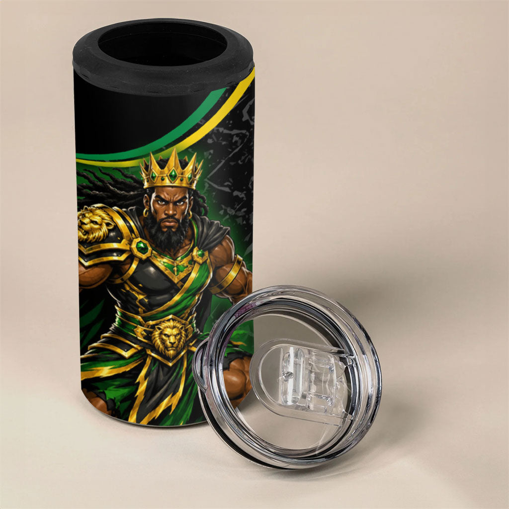 Personalized Jamaica Kingsmen 4 in 1 Can Cooler Tumbler Caribbean Cricket Royal Warrior King Mascot