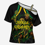 Personalized Jamaica Kingsmen Cross Shoulder Shirt Caribbean Cricket Royal Warrior King Mascot