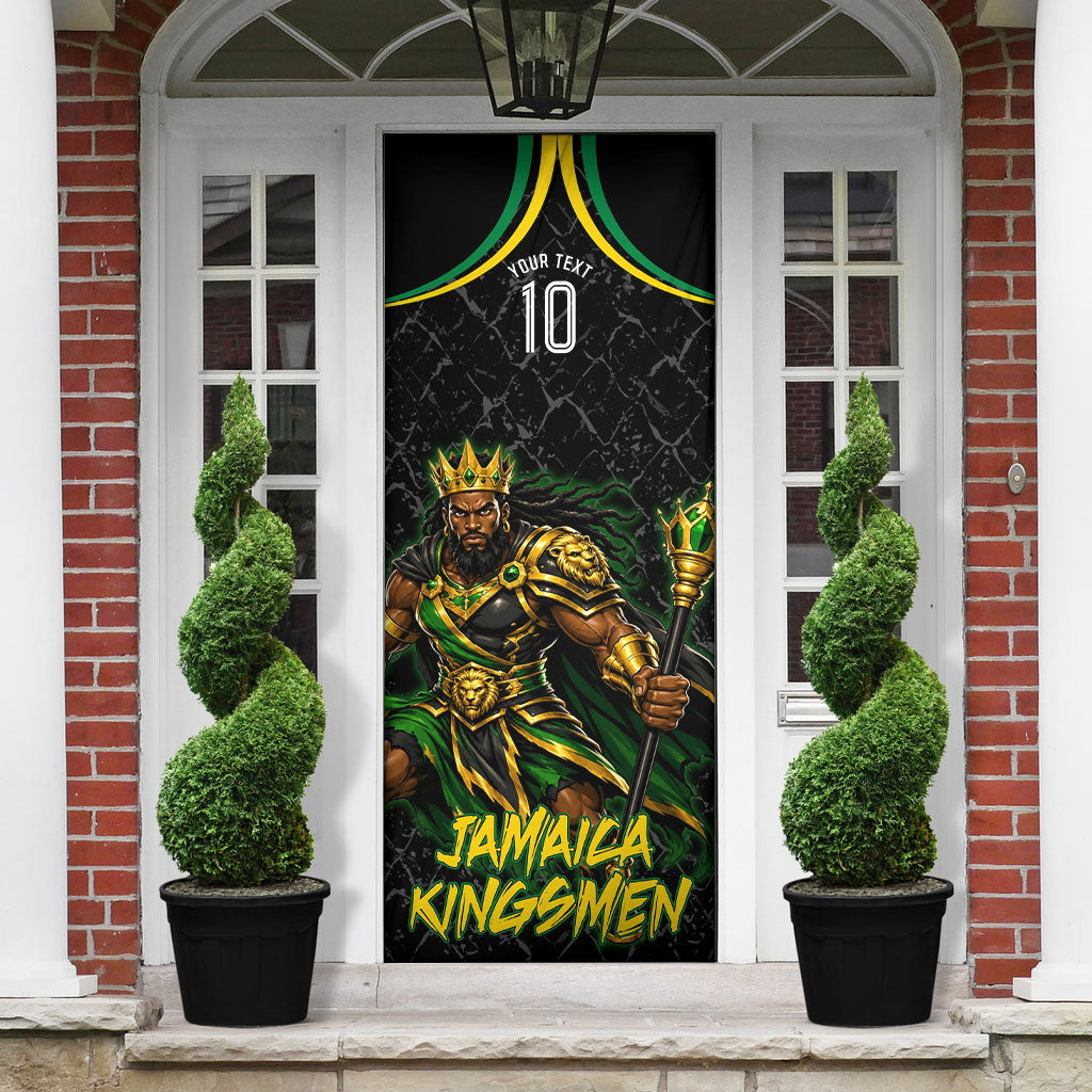 Personalized Jamaica Kingsmen Door Cover Caribbean Cricket Royal Warrior King Mascot