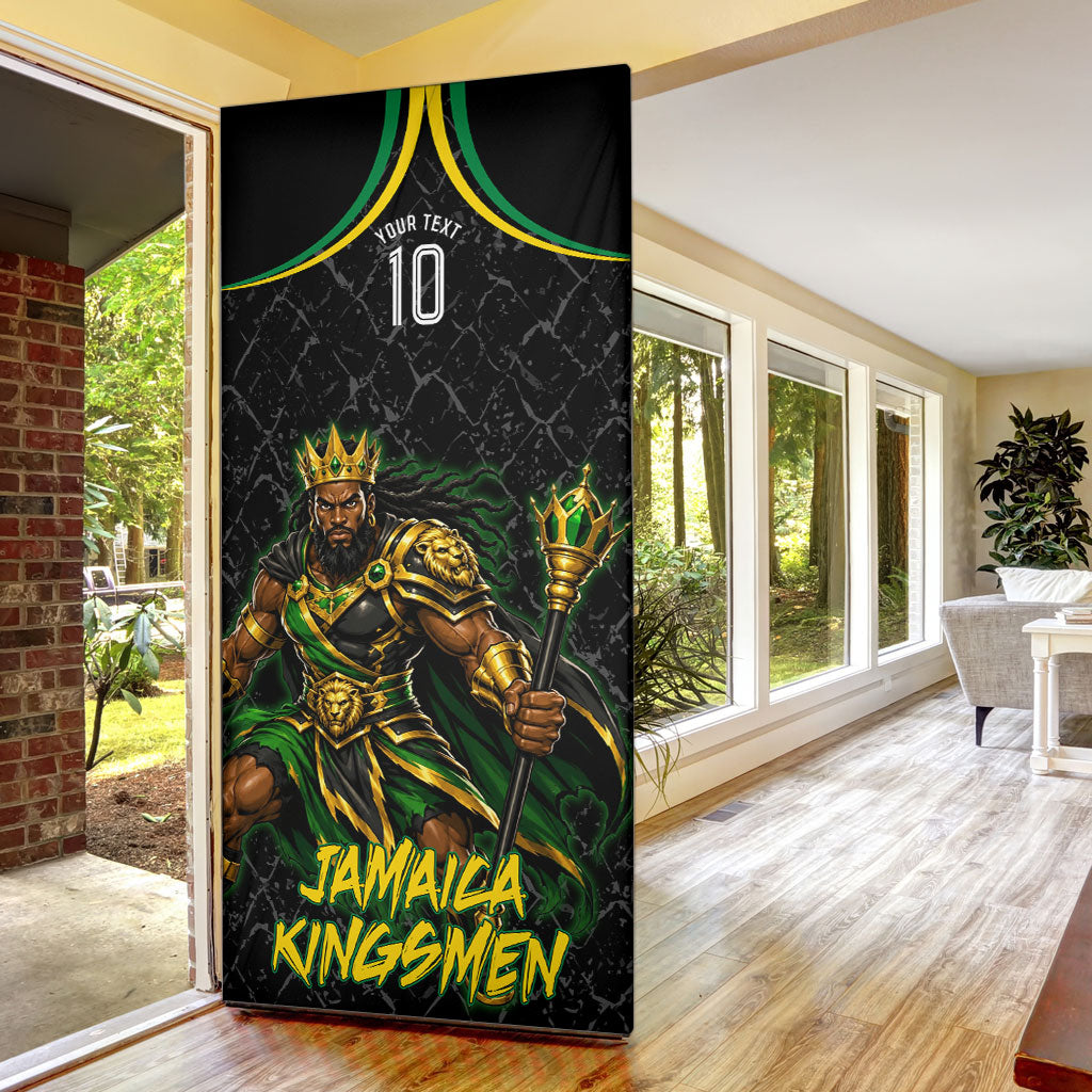 Personalized Jamaica Kingsmen Door Cover Caribbean Cricket Royal Warrior King Mascot