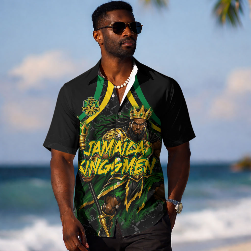 Personalized Jamaica Kingsmen Hawaiian Shirt Caribbean Cricket Royal Warrior King Mascot