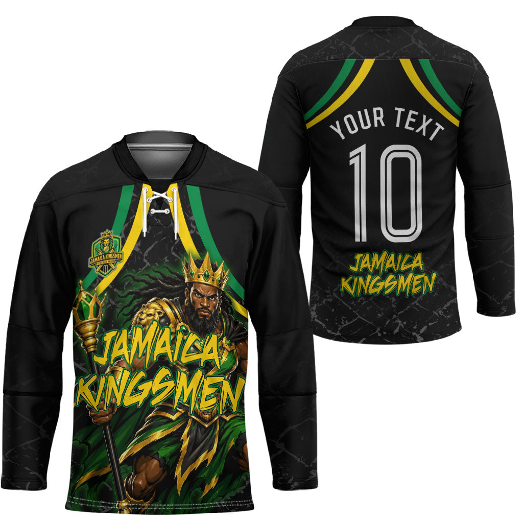 Personalized Jamaica Kingsmen Hockey Jersey Caribbean Cricket Royal Warrior King Mascot