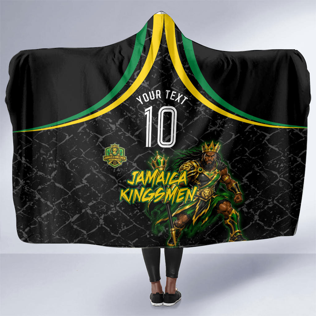 Personalized Jamaica Kingsmen Hooded Blanket Caribbean Cricket Royal Warrior King Mascot