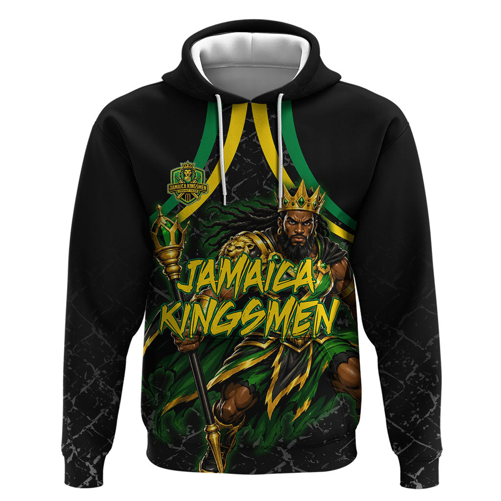 Personalized Jamaica Kingsmen Hoodie Caribbean Cricket Royal Warrior King Mascot