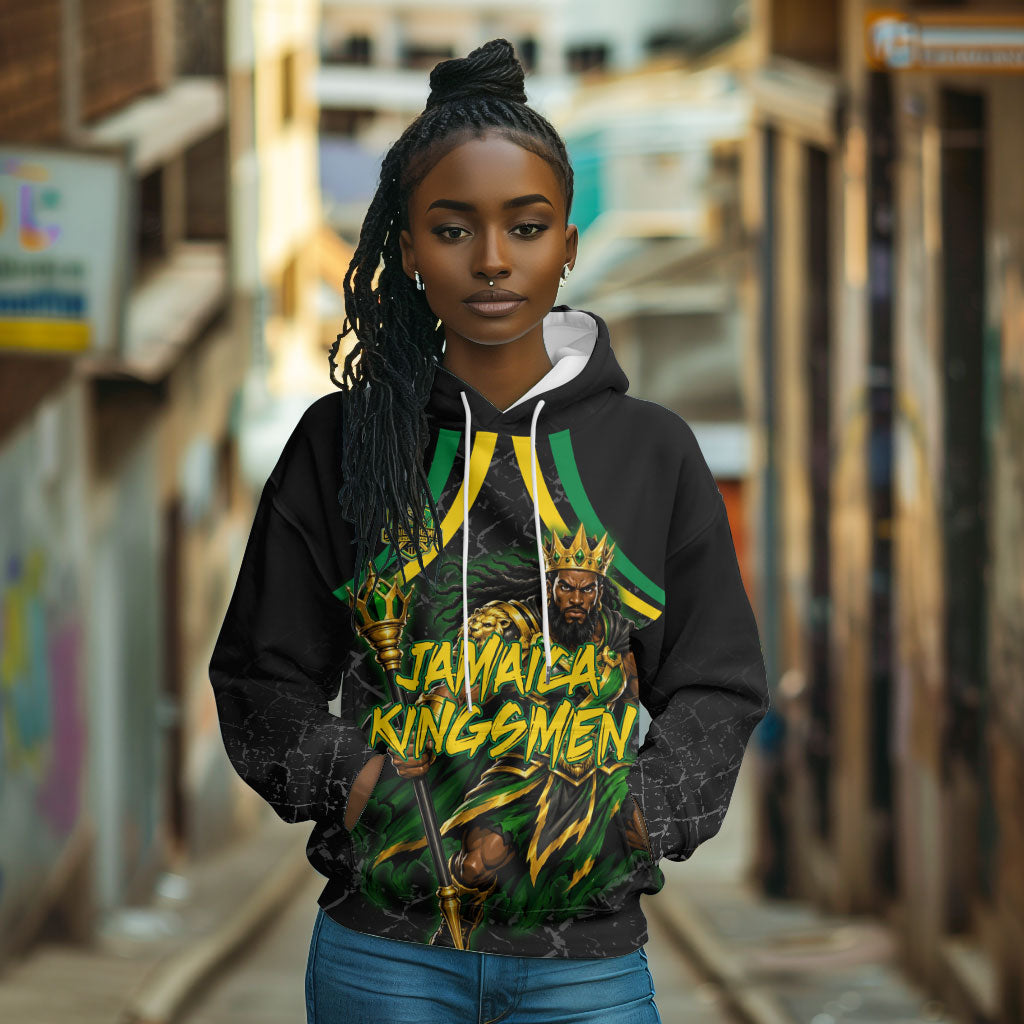 Personalized Jamaica Kingsmen Hoodie Caribbean Cricket Royal Warrior King Mascot