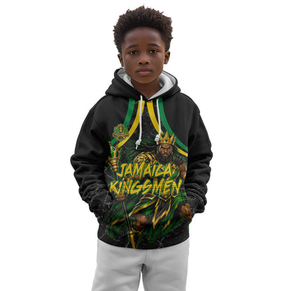 Personalized Jamaica Kingsmen Kid Hoodie Caribbean Cricket Royal Warrior King Mascot