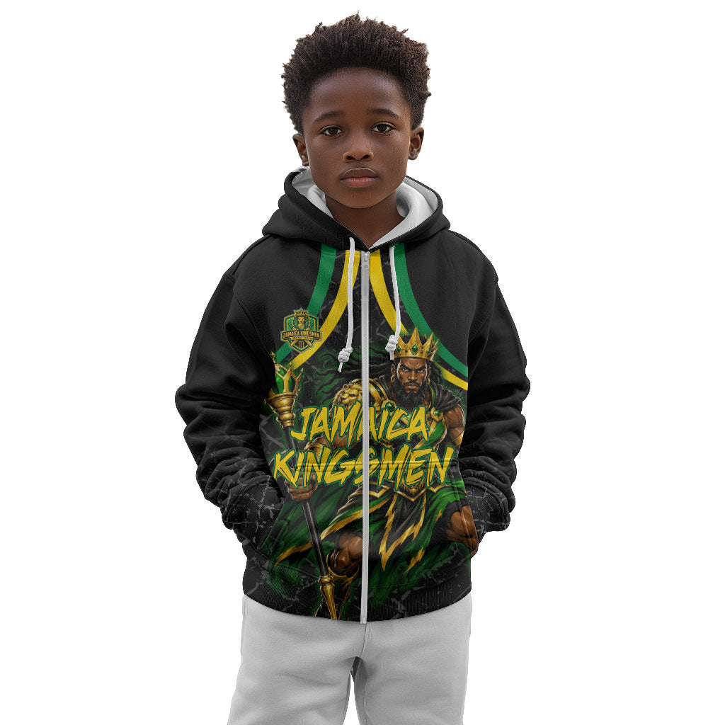Personalized Jamaica Kingsmen Kid Hoodie Caribbean Cricket Royal Warrior King Mascot