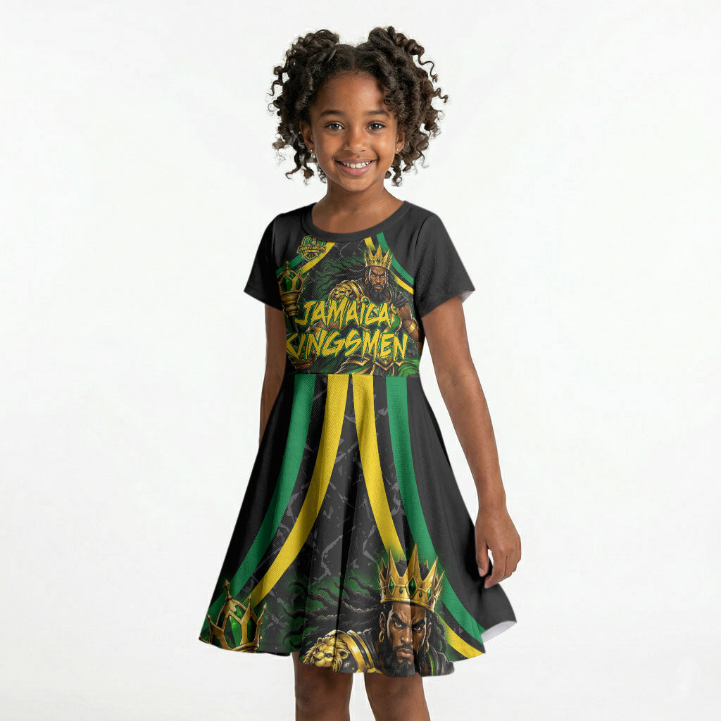 Personalized Jamaica Kingsmen Kid Short Sleeve Dress Caribbean Cricket Royal Warrior King Mascot