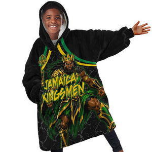 Personalized Jamaica Kingsmen Kid Wearable Blanket Hoodie Caribbean Cricket Royal Warrior King Mascot