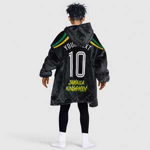 Personalized Jamaica Kingsmen Kid Wearable Blanket Hoodie Caribbean Cricket Royal Warrior King Mascot