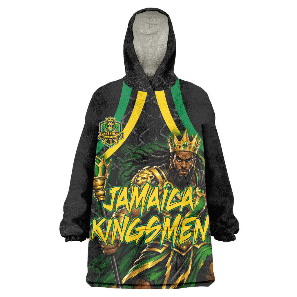 Personalized Jamaica Kingsmen Kid Wearable Blanket Hoodie Caribbean Cricket Royal Warrior King Mascot