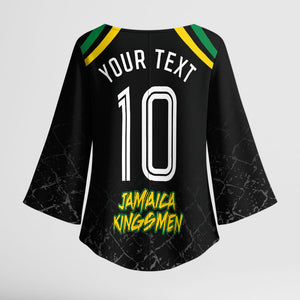 Personalized Jamaica Kingsmen Kimono Sleeve Blouse Caribbean Cricket Royal Warrior King Mascot