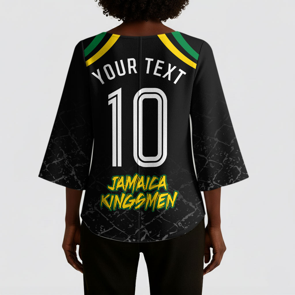 Personalized Jamaica Kingsmen Kimono Sleeve Blouse Caribbean Cricket Royal Warrior King Mascot