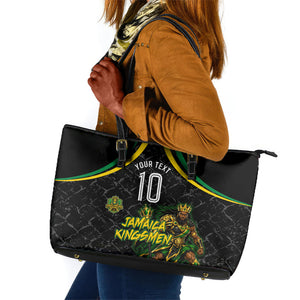Personalized Jamaica Kingsmen Leather Tote Bag Caribbean Cricket Royal Warrior King Mascot