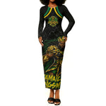 Personalized Jamaica Kingsmen Long Sleeve Bodycon Dress Caribbean Cricket Royal Warrior King Mascot