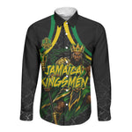 Personalized Jamaica Kingsmen Long Sleeve Button Shirt Caribbean Cricket Royal Warrior King Mascot