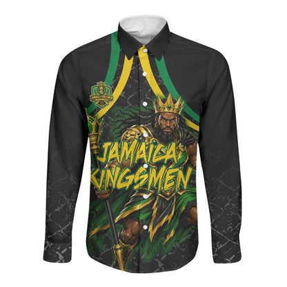 Personalized Jamaica Kingsmen Long Sleeve Button Shirt Caribbean Cricket Royal Warrior King Mascot