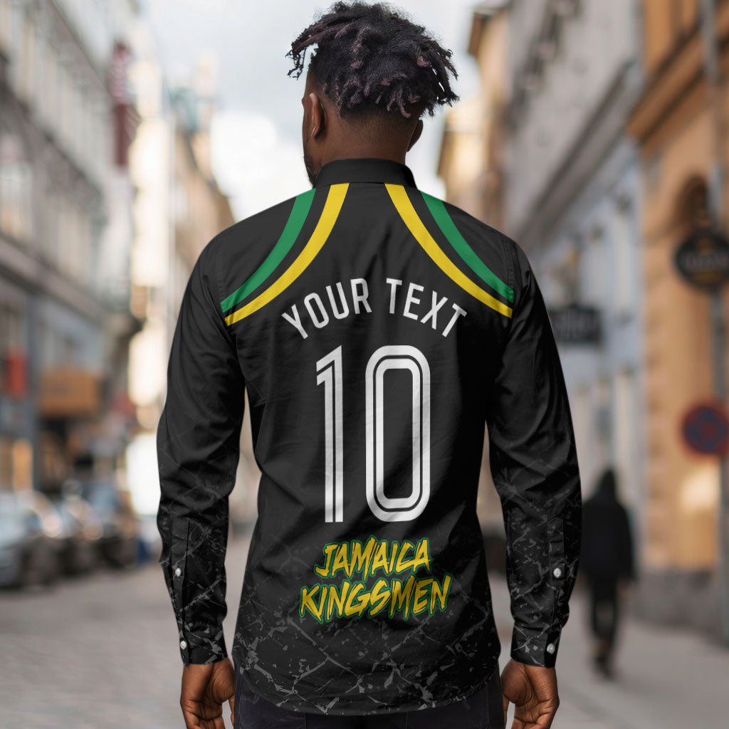 Personalized Jamaica Kingsmen Long Sleeve Button Shirt Caribbean Cricket Royal Warrior King Mascot