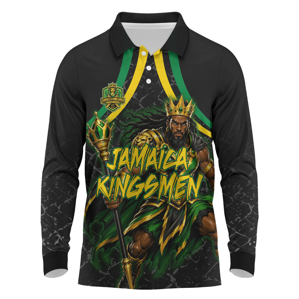 Personalized Jamaica Kingsmen Long Sleeve Polo Shirt Caribbean Cricket Royal Warrior King Mascot