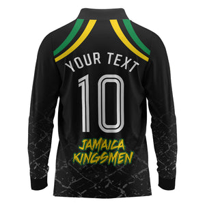Personalized Jamaica Kingsmen Long Sleeve Polo Shirt Caribbean Cricket Royal Warrior King Mascot