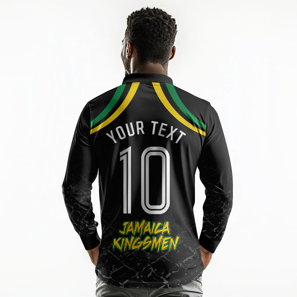 Personalized Jamaica Kingsmen Long Sleeve Polo Shirt Caribbean Cricket Royal Warrior King Mascot