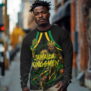 Personalized Jamaica Kingsmen Long Sleeve Shirt Caribbean Cricket Royal Warrior King Mascot