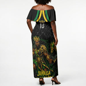 Personalized Jamaica Kingsmen Off Shoulder Maxi Dress Caribbean Cricket Royal Warrior King Mascot