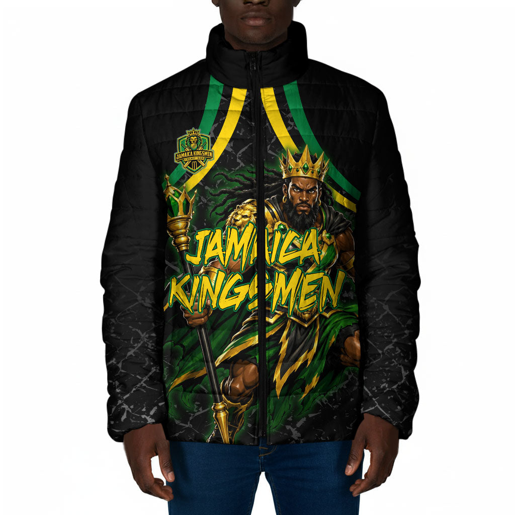 Personalized Jamaica Kingsmen Padded Jacket Caribbean Cricket Royal Warrior King Mascot