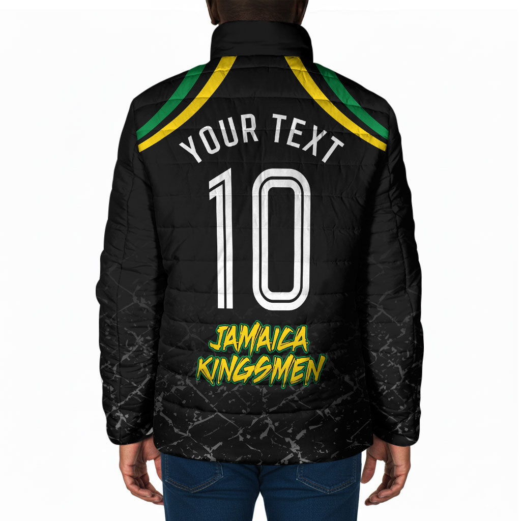 Personalized Jamaica Kingsmen Padded Jacket Caribbean Cricket Royal Warrior King Mascot