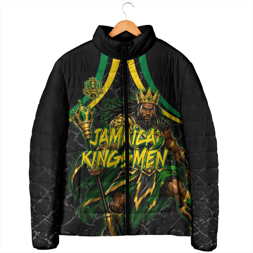 Personalized Jamaica Kingsmen Padded Jacket Caribbean Cricket Royal Warrior King Mascot