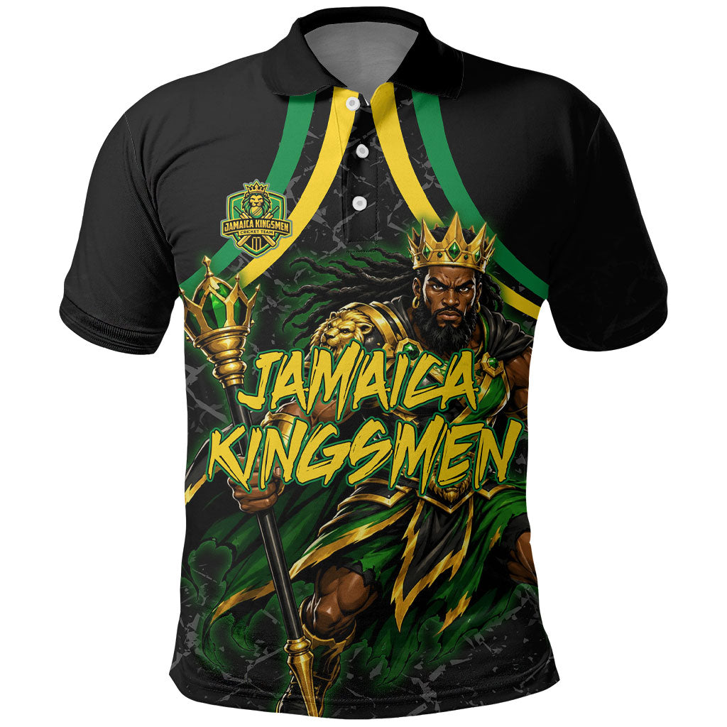 Personalized Jamaica Kingsmen Polo Shirt Caribbean Cricket Royal Warrior King Mascot