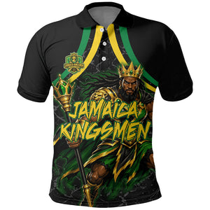 Personalized Jamaica Kingsmen Polo Shirt Caribbean Cricket Royal Warrior King Mascot
