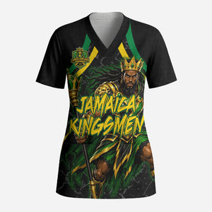 Personalized Jamaica Kingsmen Scrub Top Caribbean Cricket Royal Warrior King Mascot